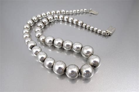Sterling Silver Bead Ball Necklace Vintage Graduated Silver Etsy