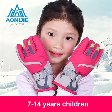 Aonijie Children Ski Gloves Winter Waterproof Anti Cold Warm Gloves