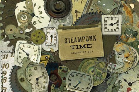 Steampunk Time Graphics Set Creative Graphic Design Vintage Paper