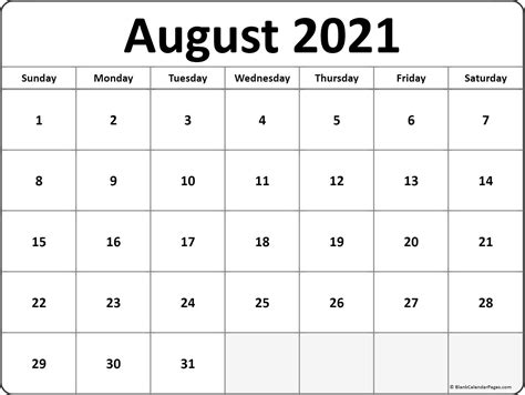 Take Printable Monthly Calendar August 2021 Best Calendar Example