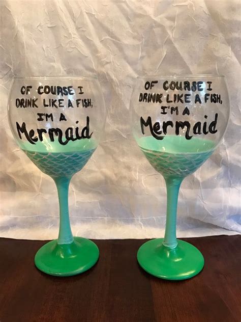 Custom Hand Painted Mermaid Wine Glasses Set Of 2 By Ffcraftroom Mermaid Wine Glasses Custom