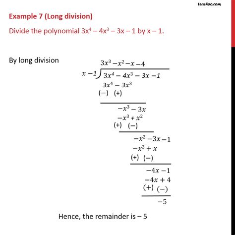 Example 7 - Divide the polynomial 3x4 - 4x3 - 3x - 1 by x - 1