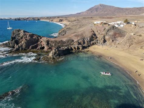 Drone View At The Coast Of Papagayo Beach On Lanzarote Canary Island