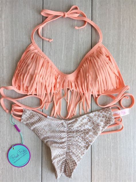 Its Back Peach And Sand Snake Fringe Bikini By Beachbabeswimwear