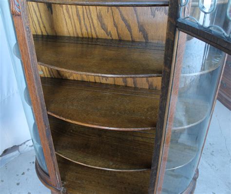 Bargain Johns Antiques Oak Curved Glass China Cabinet With Beveled