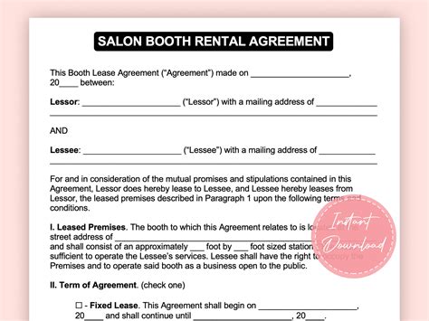 Salon Booth Rental Agreement Hair Salon Rental Agreement Barber Shop