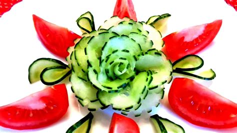 How To Make Cucumber Rose Flower Design Tomato Garnish And Vegetable