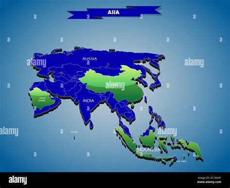 3 Dimensional Info Graphic Political Map Of Asian Continent Stock