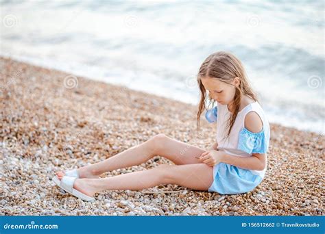 Cute Little Girl At Beach During Summer Vacation Stock Photo Image Of