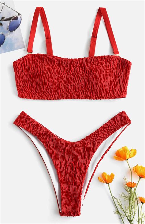 Cute Red Bandeau Bikini Set Chic Swimsuit Bandeau Bikini Set Red