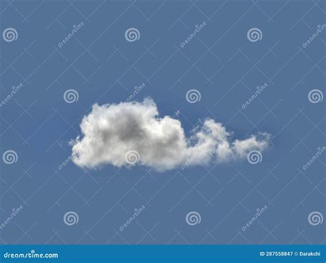 Single White Cloud Over Blue Sky Background Fluffy Cumulus Cloud Shape