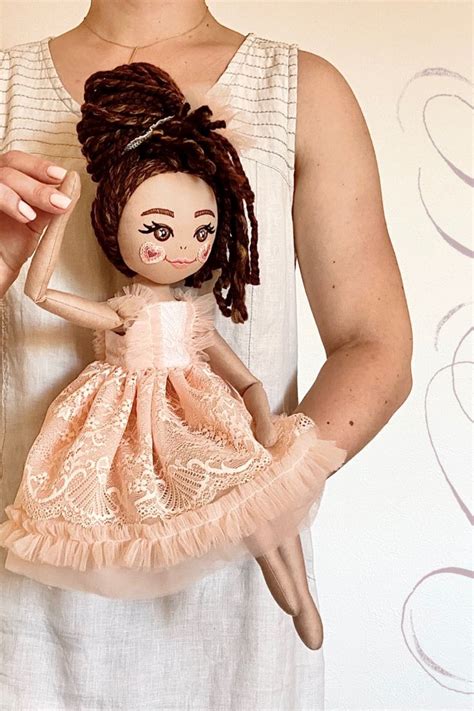 Heirloom Brunette Doll With Brown Skin In A Peach Tulle Dress Is A