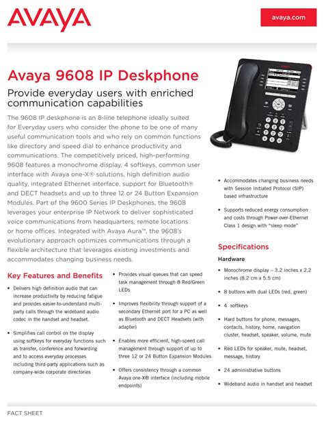 Avaya 9608 Specifications Pdf Download Manualslib