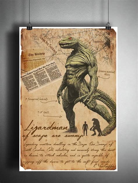 Lizardman Cryptid Art Urban Legend Bestiary Cryptozoology Science