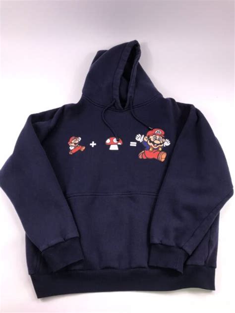 Nintendo Mens Xl Blue Super Mario Brothers Hoodie Hooded Sweatshirt