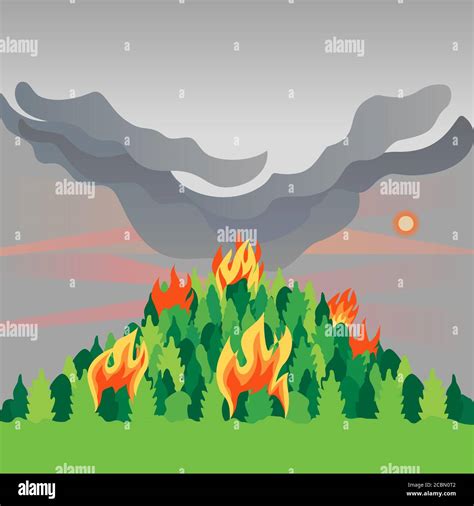 Forest Fires Disaster Mountain Trees Flat Vector Wildfires Destroy