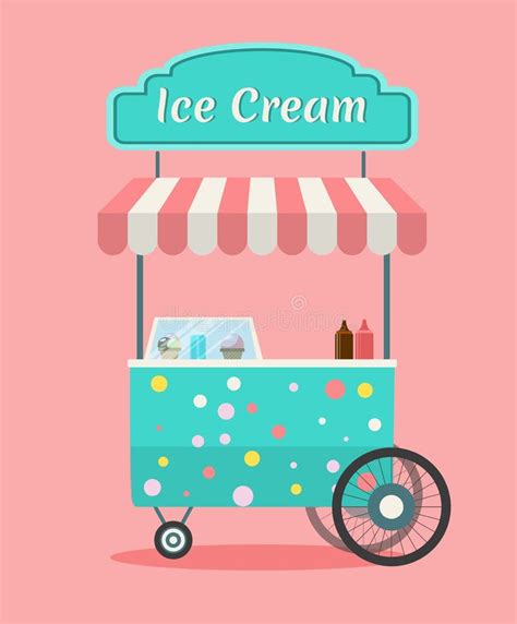 Vector Ice Cream Cart Stock Vector Illustration Of Parasol