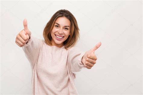 Cheerful Woman Gesturing Thumbs Up Stock Photo Ad Gesturing