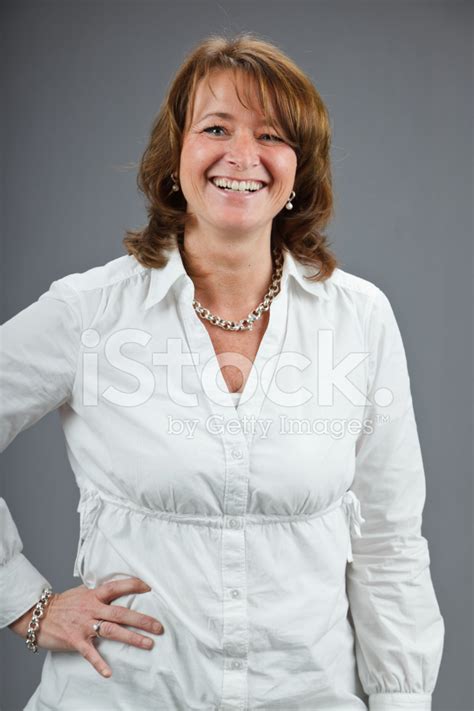 Middle Aged Woman Wearing Casual White Shirt Stock Photo Royalty