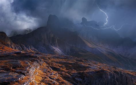 Nature Landscape Mountain Storm Dolomites Mountains Lightning