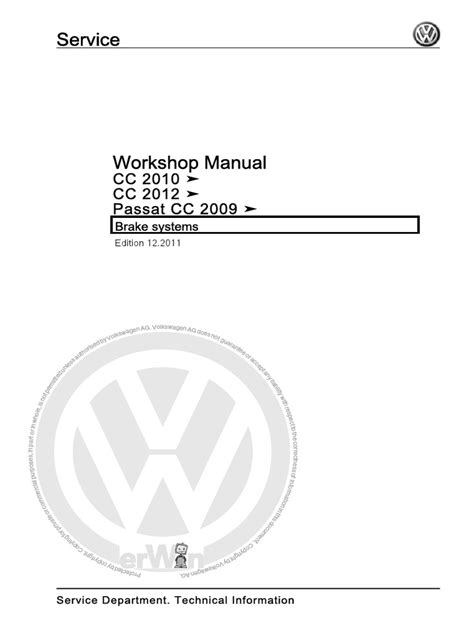 Volkswagen Passat Cc 2009 Cc 2010 Cc 2012 Workshop Manual Brake