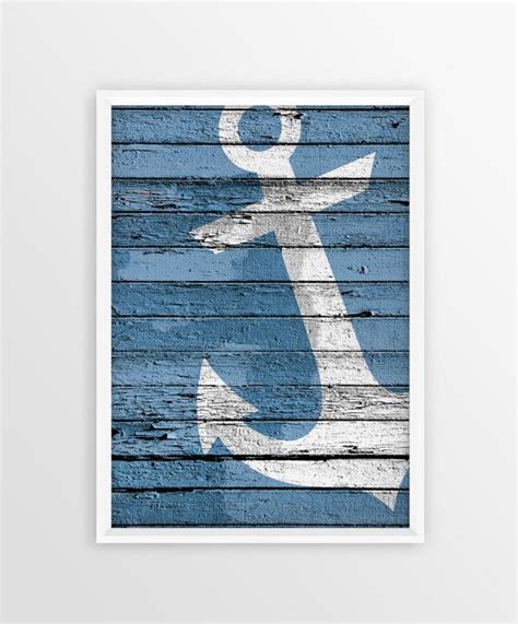 Anchor Print Nautical Wall Art Wood Anchor Sign Marine Style Sea