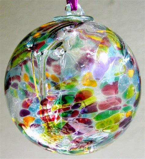 Multi Colored 6 Witch Ball Christmas Bulbs Blown Glass Art Glass Blowing
