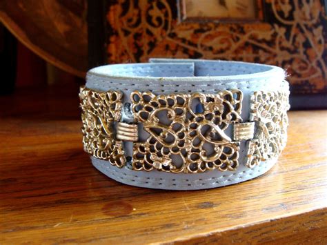 Upcycled Belts And Repurposed Vintage Jewelry Into Leather Cuff Etsy