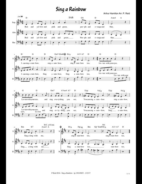 Sing A Rainbow Sheet Music For Voice Download Free In Pdf Or Midi
