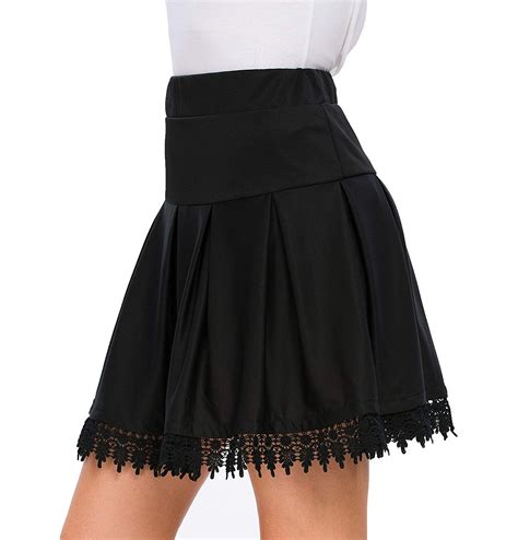 Womens Basic Solid Flared Mini Stretchy Hem Lace Skirt In 2020 Womens