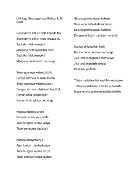 Download lagu sesungguhnya raihan secara gratis di metrolagu. Lirik lagu Sesungguhnya Raihan.docx