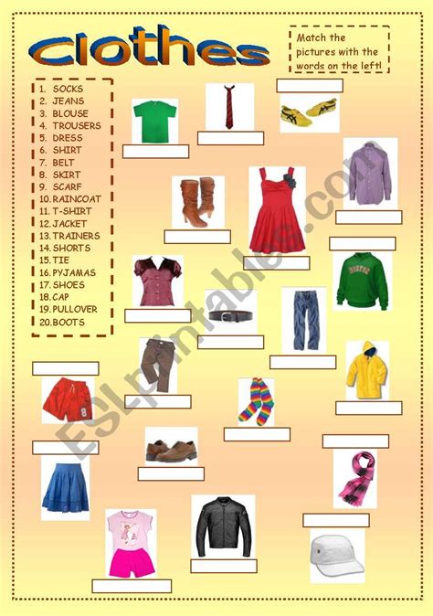 Clothes 1 Matching Exercise Esl Worksheet By Ginnilini