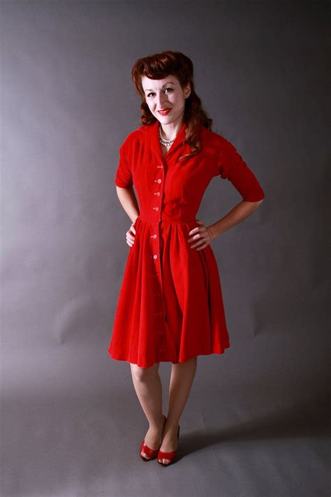 There's nothing more wonderful than being invited to join friends and family at a beautiful celebration of love. 1950s Vintage Dress - Smart Red Corduroy Shirt Waist Dress ...