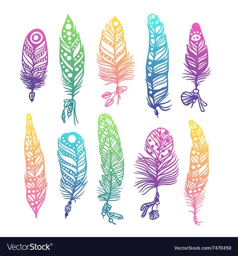 Boho Feather Hand Drawn Effect Style Royalty Free Vector