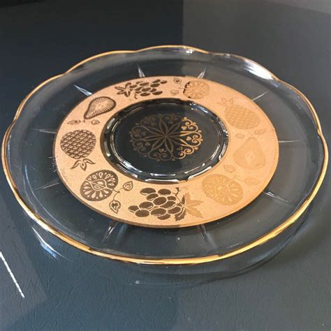 vintage culver florentine glass serving platter tray gold etsy glass serving platters