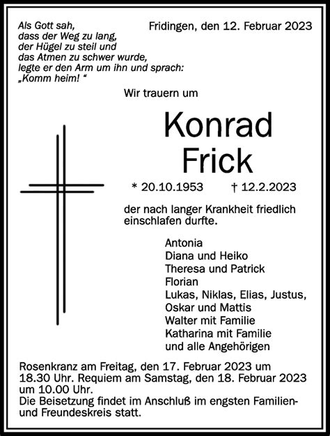 Traueranzeigen Von Konrad Frick Schwaebische De Trauerportal