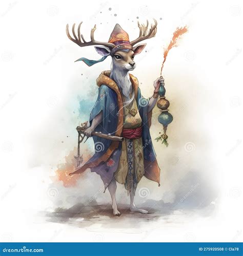 Great Mystical Wizard Deer Ai Generative Illustration Stock
