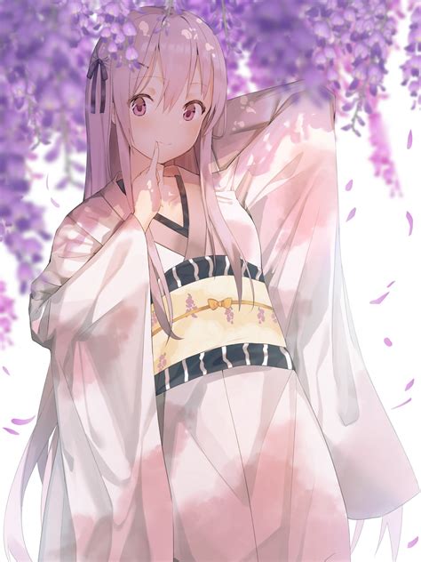 White Hair Anime Girl Kimono Anime Wallpaper Hd