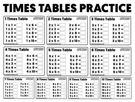 Year Term Times Table Practice Worksheets