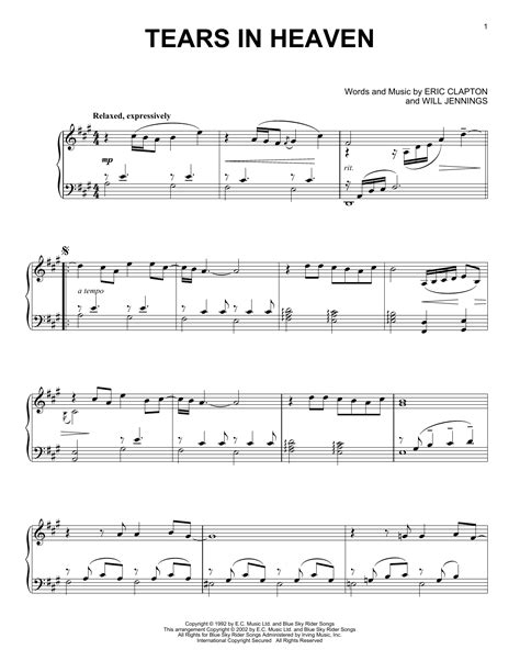 Tears In Heaven Sheet Music By Eric Clapton Piano 59075