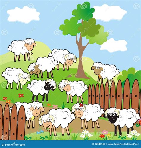 Sheeps Pasturelandsape Large Group Of Animals Eps Stock
