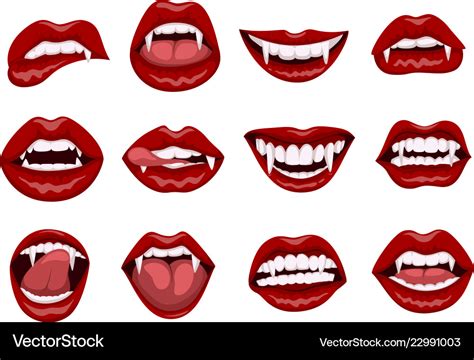 Female Red Vampire Lips With Bite Fangs Royalty Free Vector