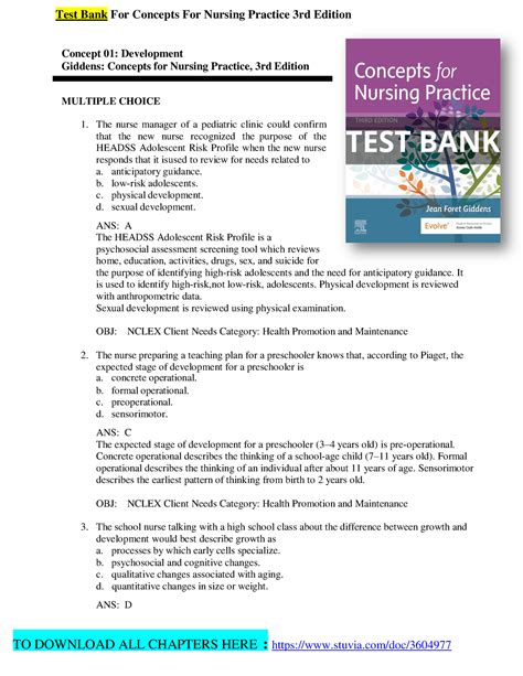 Test Bank Concepts For Nursing Practice 3rd Edition By Giddens Test