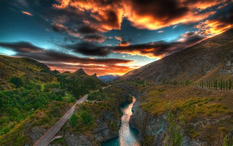2560x1600 Nature Landscape Sunset River Clouds Road Hdr Wallpaper