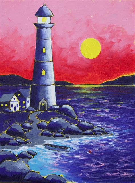 Lighthouse Sunset Canvas Painting