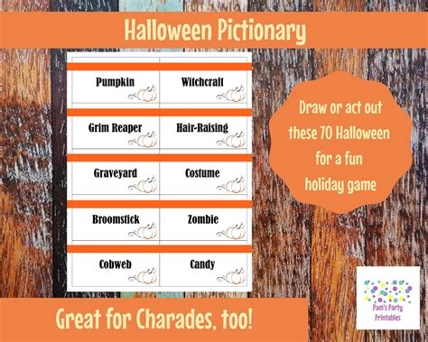 Printable Halloween Game Cards For Pictionary Charades Instant