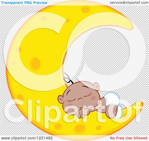 Clipart Of A Black Baby Boy Sleeping On A Crescent Moon Royalty Free