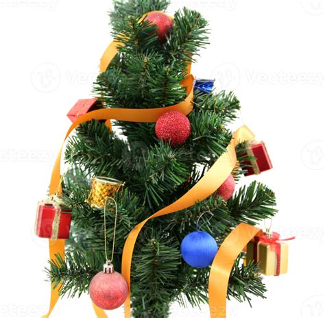 Decorated Christmas Tree For New Year Isolated On Transparent