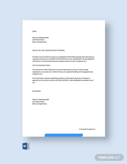 Free Authority Delegation Letter Template Word