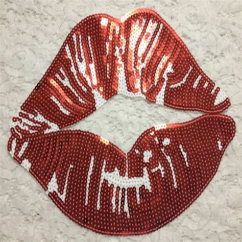 Diy Big Red Lip Mouth Patches Applique Sewing Handmade Bling Bling